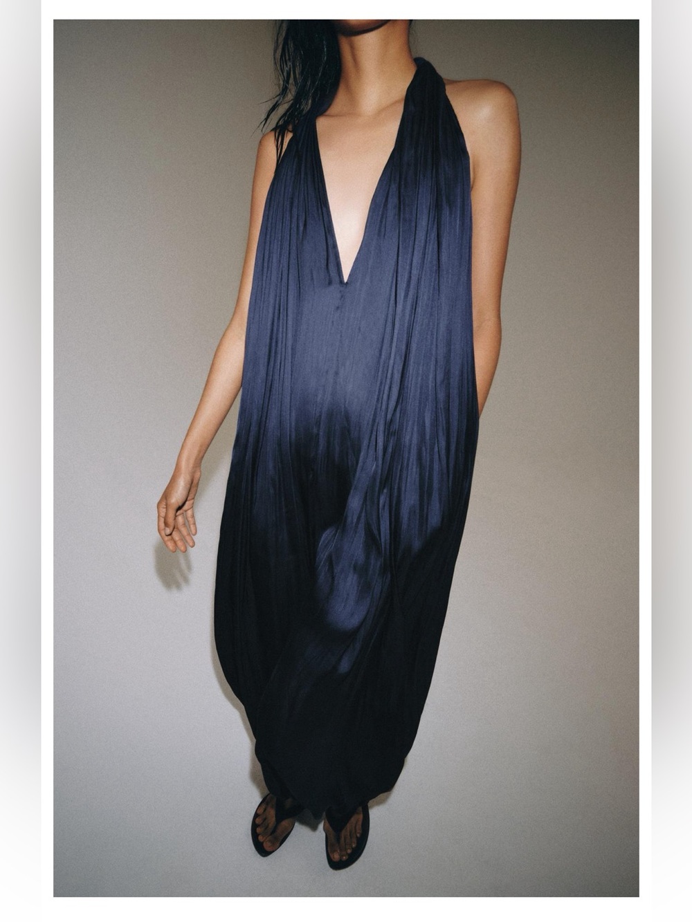 Zara Navy ZW COLLECTION SATIN EFFECT HALTER JUMPSUIT
